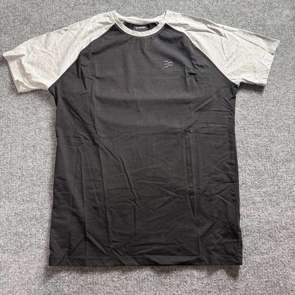 IBVSN Unisex Two-Tone Raglan Activewear T-Shirt Short Sleeve Black Grey Gym Tee
